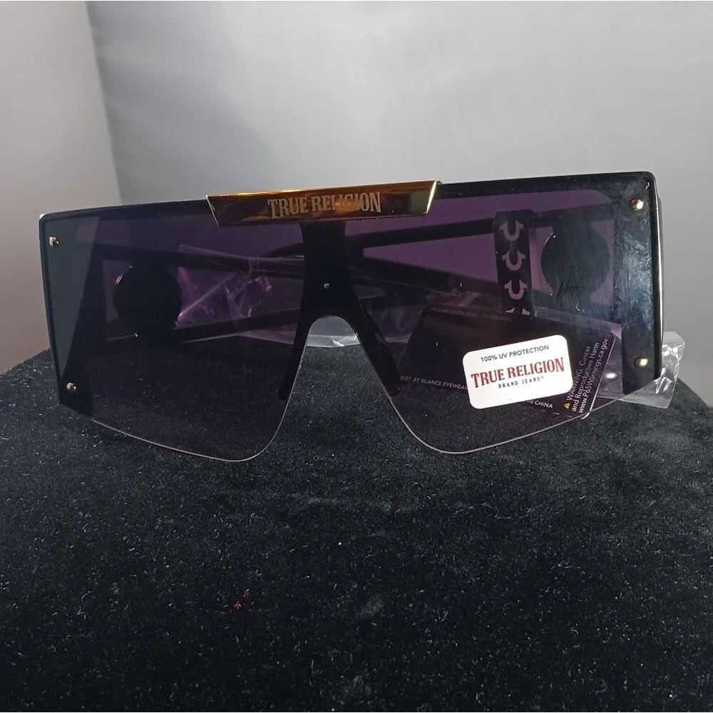 TRUE RELIGION Oversized Square Sunglasses Acetate Black Rimless